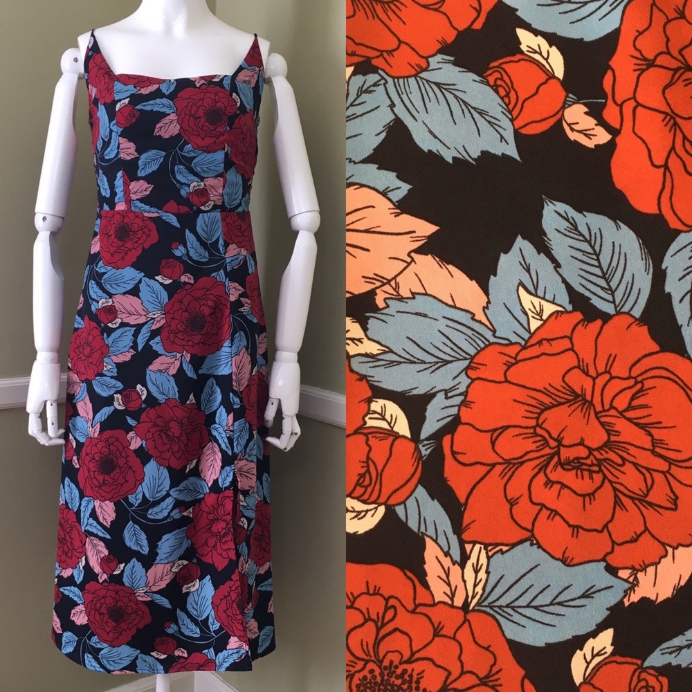Trixxi Square Neck Floral Slit Dress